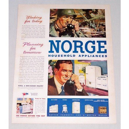 1944 Norge Household Appliances Color WWII Wartime Print Ad