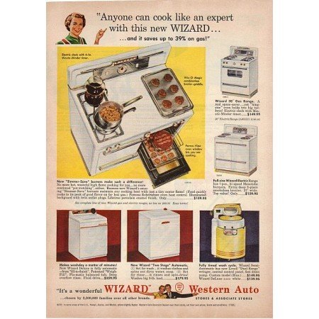 1955 Western Auto Wizard Kitchen Range Color Print Ad