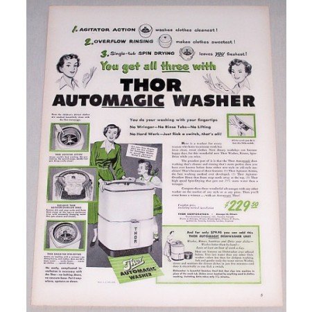 1948 Thor Automatic Washer Color Print Ad - You Get All Three
