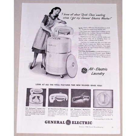 1948 General Electric Wringer Washer Vintage Print Ad - Quick Clean