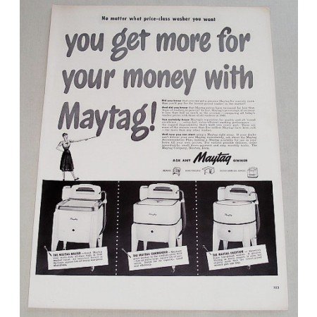 1948 Maytag Wringer Washer Vintage Print Ad - Get More For Your Money