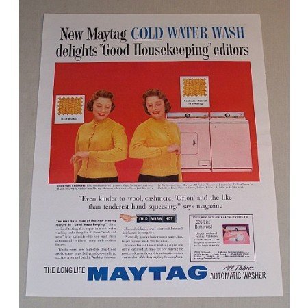 1957 Maytag All Fabric Washer No Vent Dryer Vintage Color Print Ad