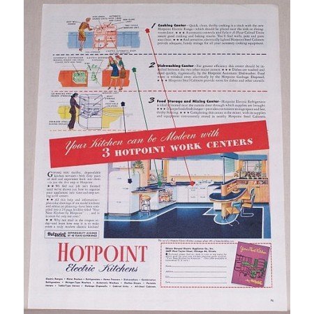 1945 Hotpoint Electric Kitchens Work Centers Color Print Ad