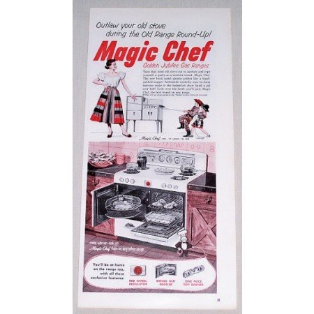 1952 Magic Chef Golden Jubilee Gas Range Color Print Ad