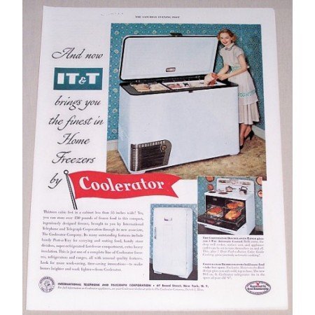 1952 IT T Coolerator Home Freezer Color Print Ad