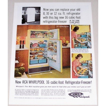 1962 RCA Whirlpool 16CF Refrigerator Freezer Color Print Ad
