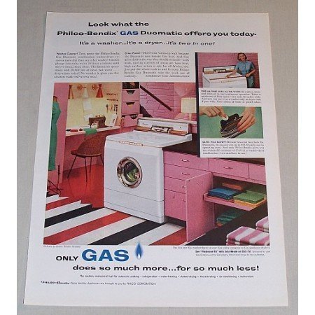 1957 Philco Bendix Gas Duomatic Washer Dryer Color Print Ad