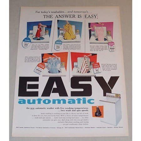 1957 EASY Automatic Washer Color Print Ad - The Answer Is Easy