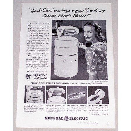 1948 General Electric Wringer Washer Vintage Print Ad - Washing A Snap
