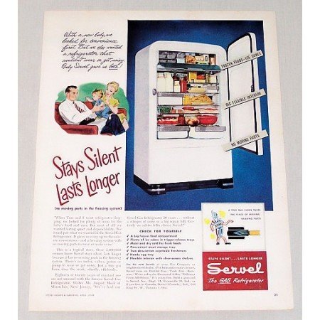 1948 Servel Gas Refrigerator Color Print Ad - Stays Silent