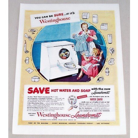1949 Westinghouse Laundromat Automatic Washer Color Print Ad