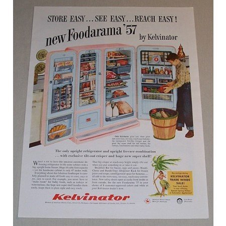 1957 Kelvinator Foodarama Side by Side Refrigerator Color Print Ad