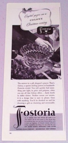 1943 Fostoria Colony Pattern Crystal Glassware Vintage Print Ad