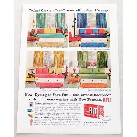 1961 Rit Tints and Dyes Color Print Ad Create A New Room