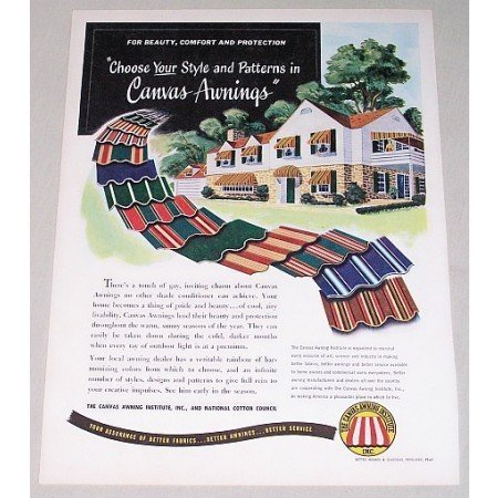 1949 Outdoor Canvas Awnings Color Print Ad
