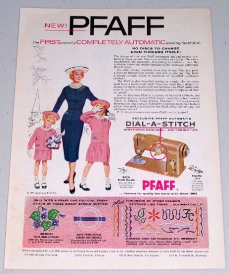 1955 Pfaff Automatic Zig Zag Sewing Machine Color Print Ad