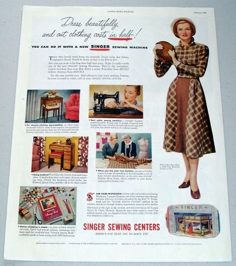 1950 Singer Sewing Centers Color Print Ad - Dress Beautifully