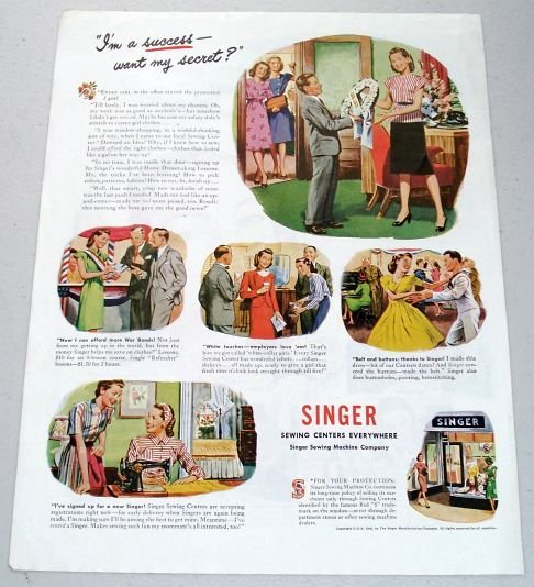 1945 Singer Sewing Centers Vintage Print Color Ad - I'm A Success