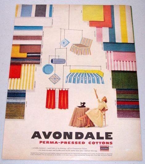 1957 Avondale Perma-Pressed Cottons Color Print Ad