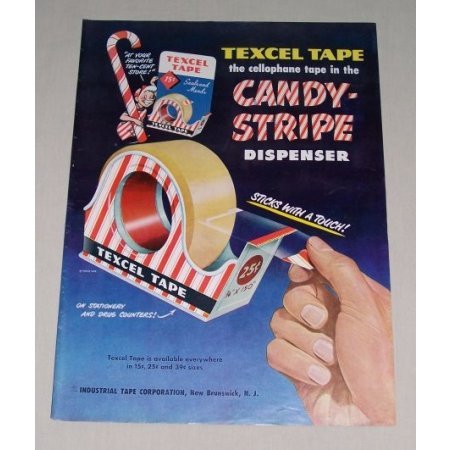 1949 Textell Adhesive Tape Candy Stripe Dispenser Color Print Ad