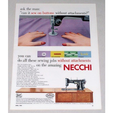 1953 Necchi Sewing Machine Color Print Ad - Ask The Man