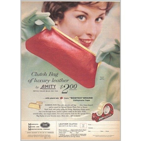 1959 Scotch Tape Amity Clutch Bag Offer Color Print Ad