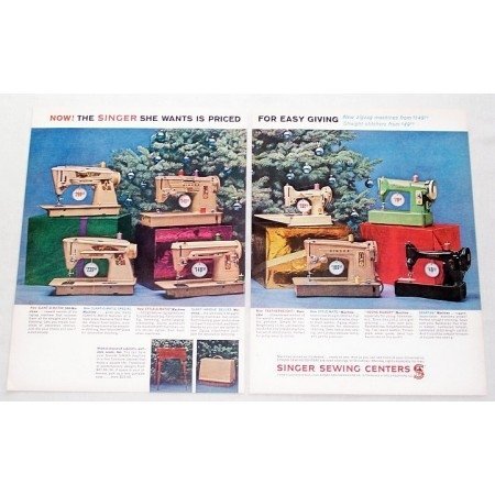 1961 Singer Sewing Machines 2 Page Color Print Ad