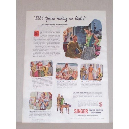 1945 Singer Sewing Centers Color Print Ad Making Me Blush