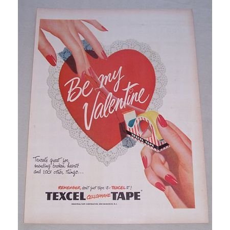1950 Texcel Cellophane Tape Color Valentines Print Ad
