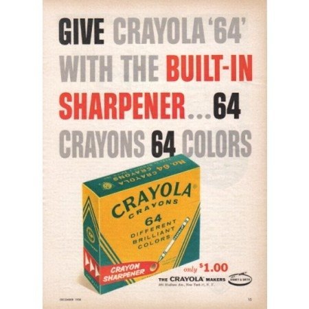 1958 Crayola 64 Crayons Vintage Color Print Ad