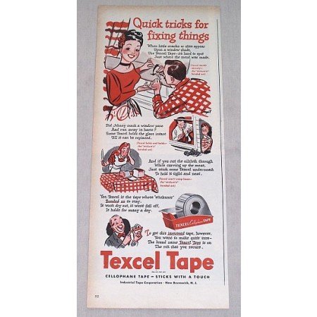 1946 Textel Cellophane Tape Color Print Art Ad - Quick Tricks