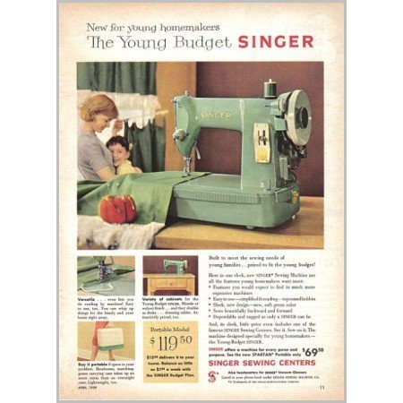 1959 Singer Portable Model Sewing Machine Color Print Ad