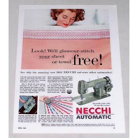 1955 Necchi Automatic Sewing Machine Color Print Ad