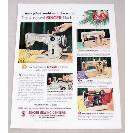 1956 Singer Sewing Centers Color Sewing Color Print Ad - 4 Machines