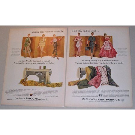 1957 Necchi Supernova Sewing Machine 2 Page Color Print Ad