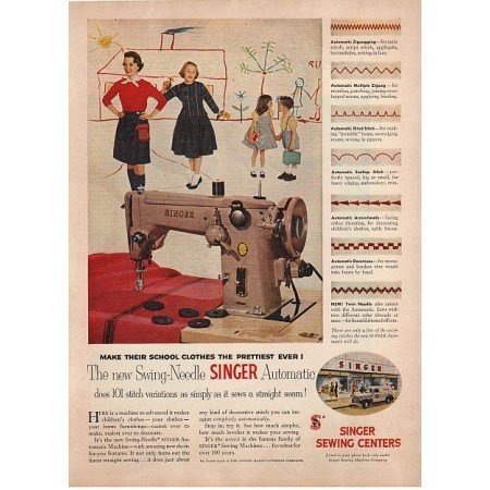 1955 Swing Needle Singer Automatic Sewing Machine Color Print Ad