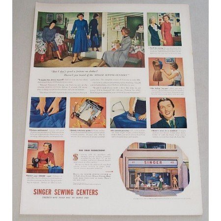 1948 Singer Sewing Centers Color Print Ad - Don't Spend A Fortune