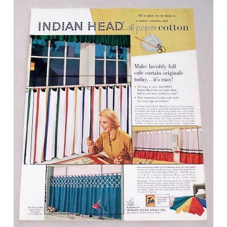 1956 Indian Head Cotton Fabric Color Print Ad - Cafe Curtains