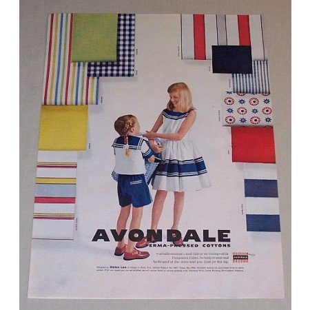 1958 Avondale Perma Pressed Cottons Color Print Ad