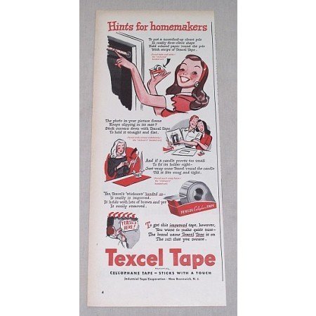 1946 Textel Cellophane Tape Color Print Art Ad - Hints For Homemakers