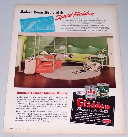 1949 Glidden Interior Paint Color Print Ad - Modern Room Magic
