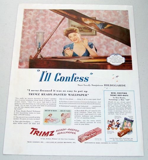 1945 Trimz Wallpaper Color Ad Celebrity Songstess Hildegarde