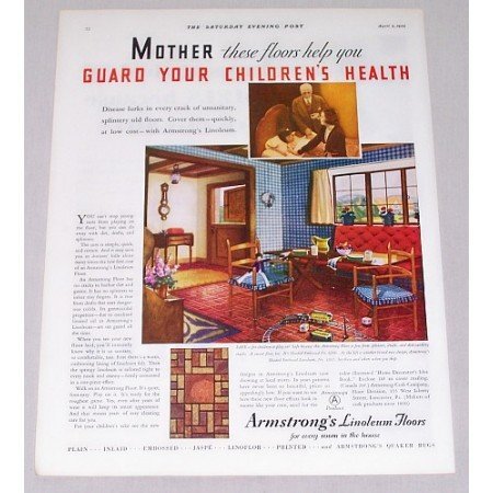 1932 Armstrong Linoleum Floors Color Print Ad Guard Your Child