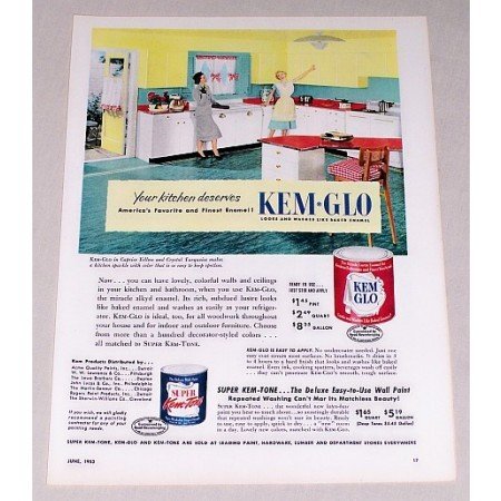 1953 Kem Glo Wall Paint Color Print Ad - Your Kitchen Desert