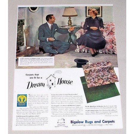 1948 Bigelow Carpet Color Print Ad Celebrity Cary Grant Myrna Loy