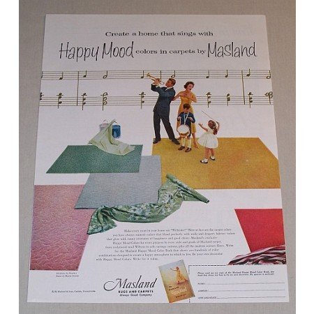 1957 Masland Rugs and Carpets Color Print Music Art Ad - Happy Mood