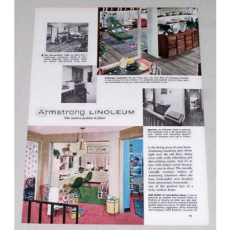 1955 Armstrong Linoleum Color Print Ad - Fashion For Floors