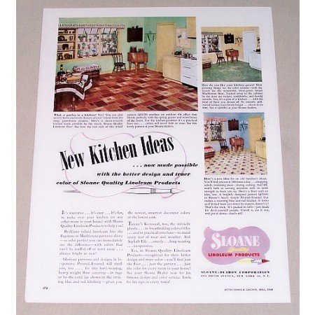 1948 Sloane Linoleum Flooring Color Print Ad - Kitchen Ideas