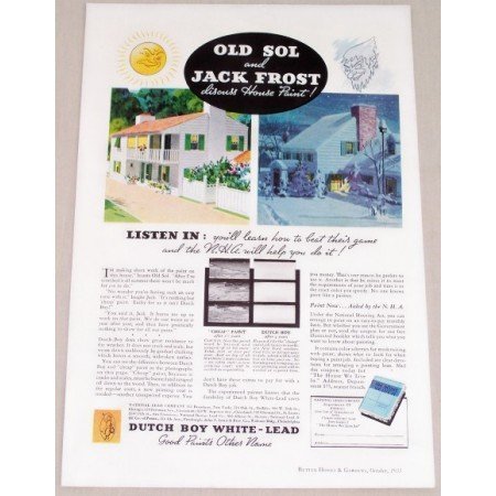 1935 Dutch Boy White Lead Paint Color Print Ad - Old Sol Jack Frost