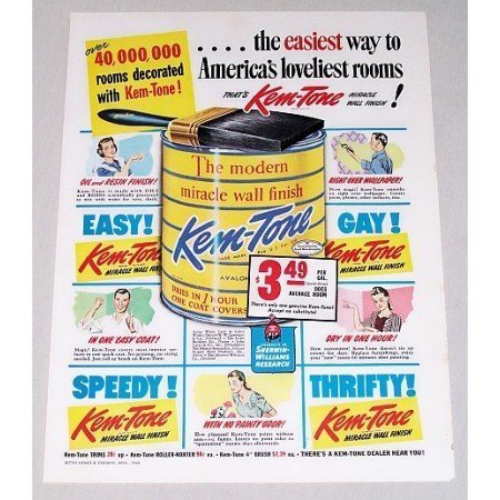 1948 Kem-Tone Wall Paint Color Print Ad - Loveliest Rooms